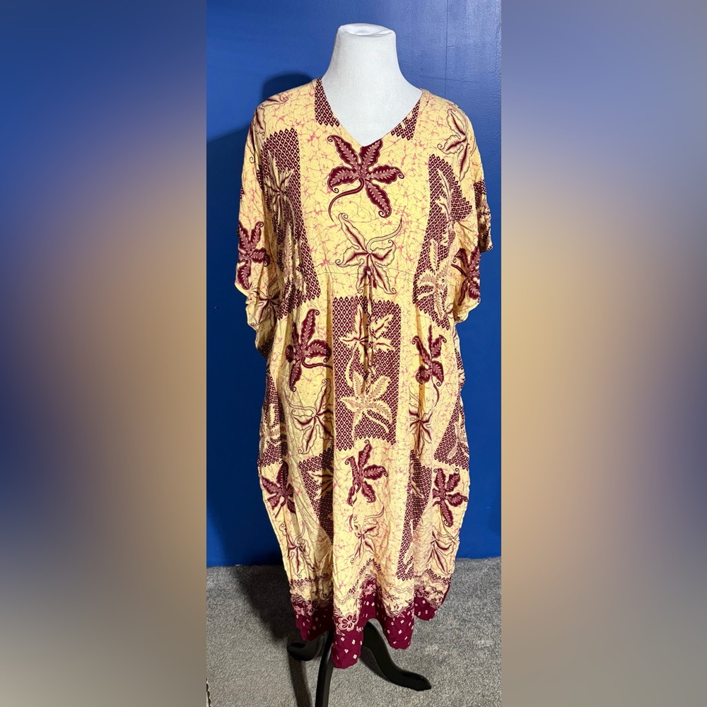 Lemon Women's Mini Dress with Burgundy and Yellow Floral Pattern